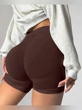 High-Waist Seamless Women’s Gym/ Work Out Shorts Espresso Brown Small
